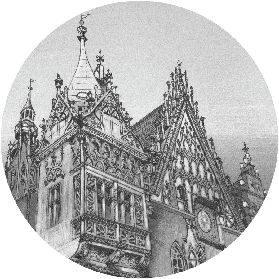 Town Hall B&W – Tapeta Koło Standard