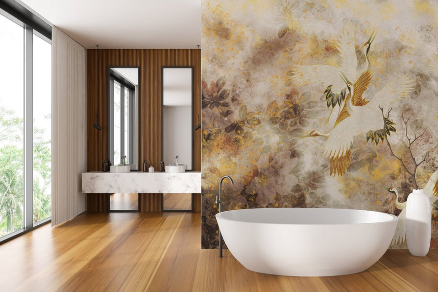 Beige Tsuru – Tapeta w rolkach