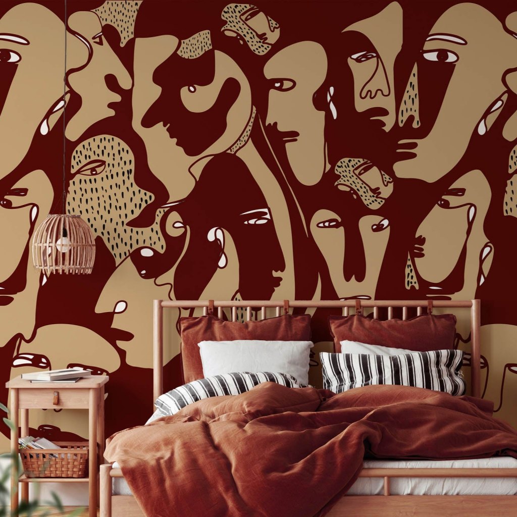 Faces Burgundy – Tapeta w rolkach