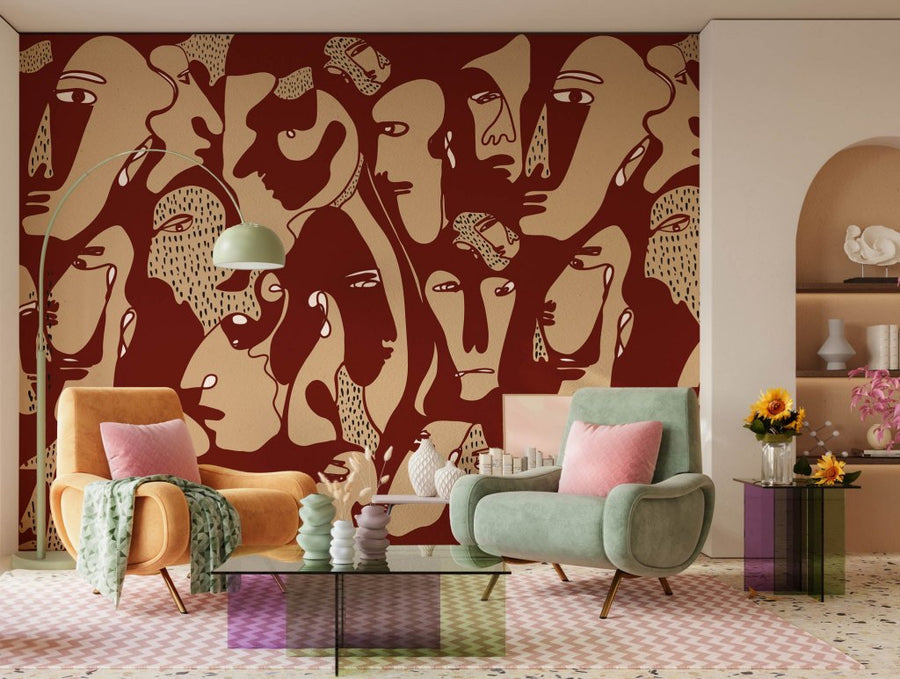 Faces Burgundy – Tapeta w rolkach