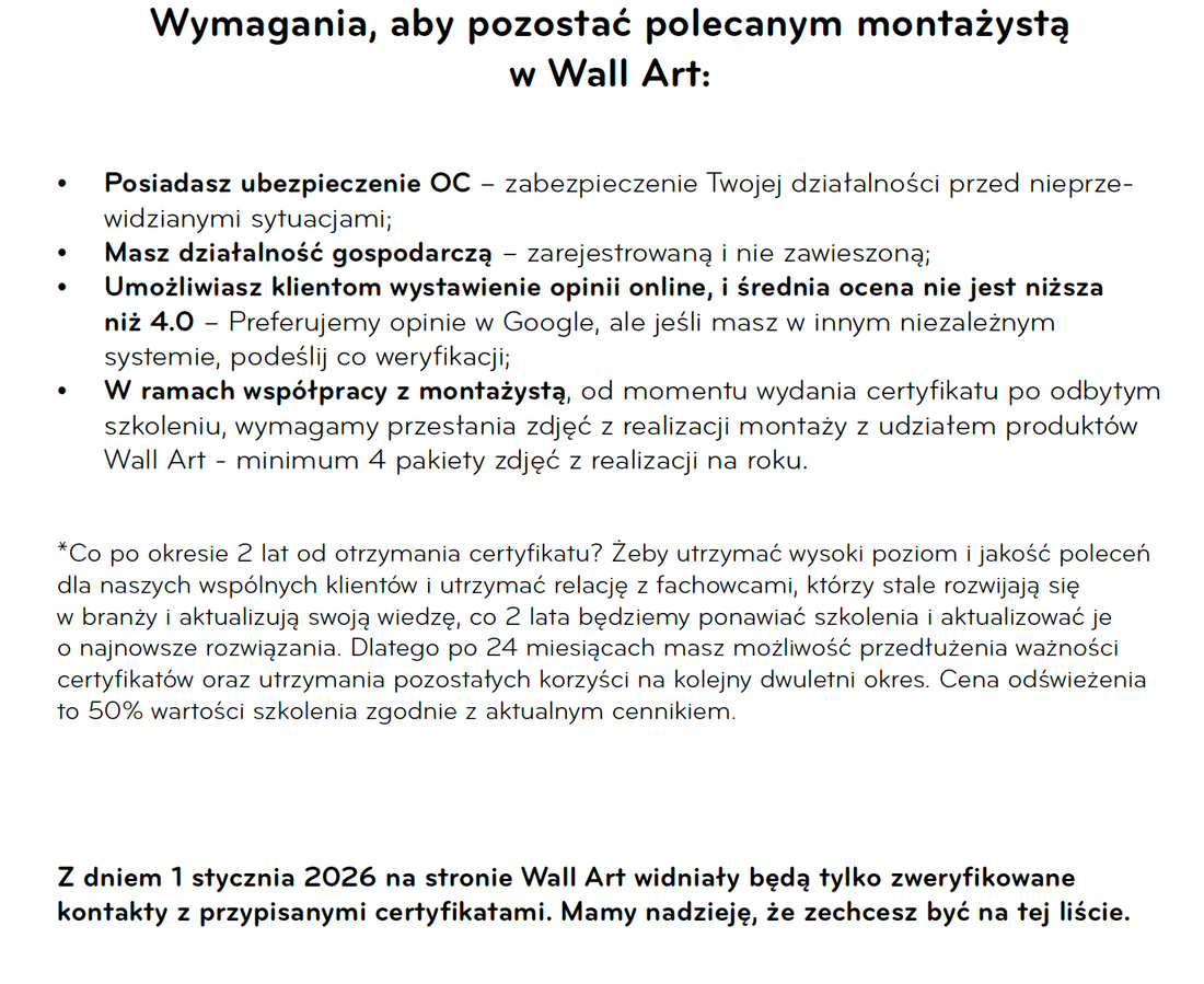 Certyfikacja montażysty - Tapety na wymiar+AQUA ZONE - 8-9.01.2026 Warszawa