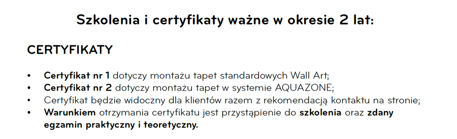 Certyfikacja montażysty - Tapety na wymiar+AQUA ZONE - 8-9.01.2026 Warszawa